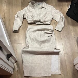 Zara Cream Maxi Pencil Skirt and Top Set